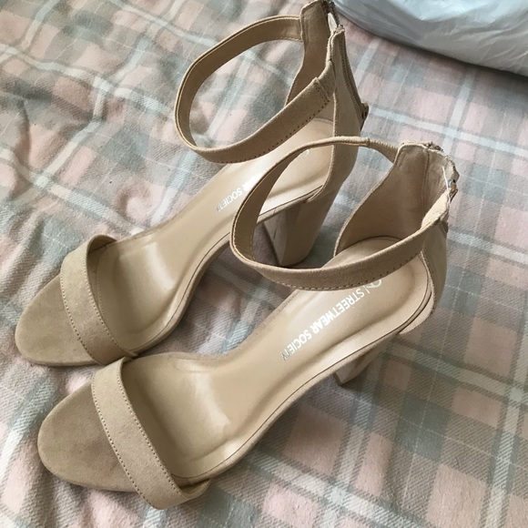 Dainty Single-Strap Heeled Sandals in Beige - Picture 1 of 6